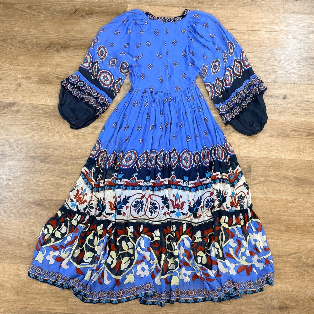 FARM Rio Anika Tiles Long Sleeve Blue Maxi Dress - Picture 12 of 16